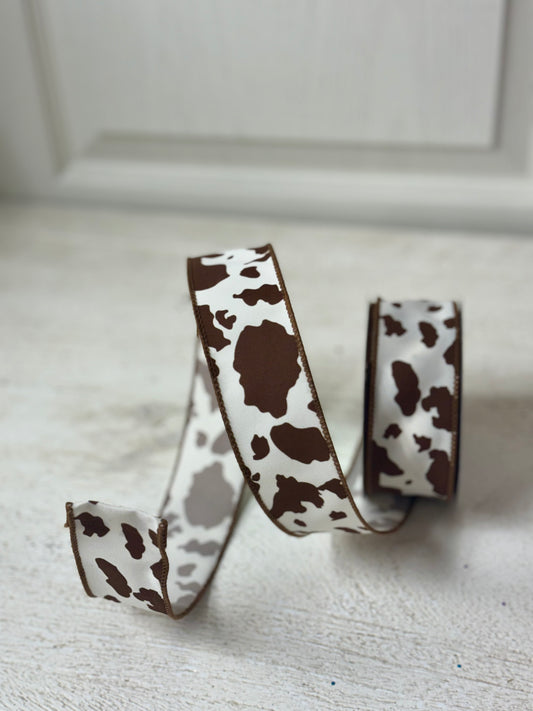 1.5 Inch By 10 Yard Brown And White Cow Print Ribbon