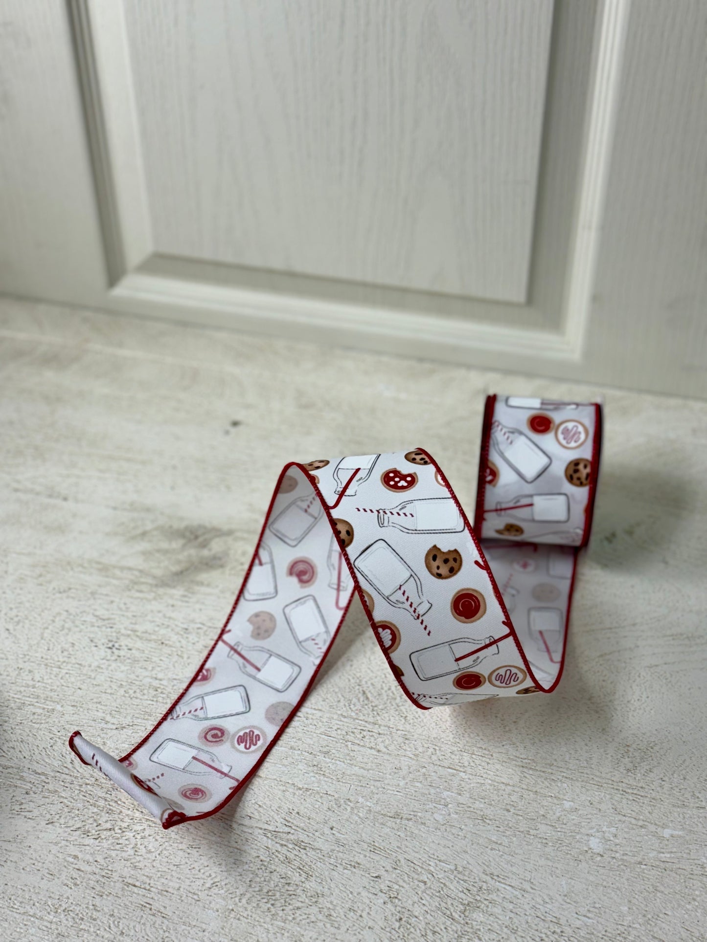 2.5 Inch By 10 Yard Red And White Milk And Cookies Ribbon