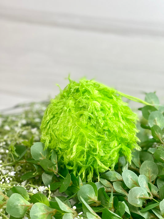 4 Inch Lime Green Furry Fabric Ornament Ball