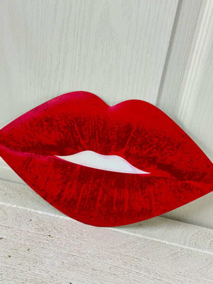 12 Inch Red Metal Embossed Lips Sign