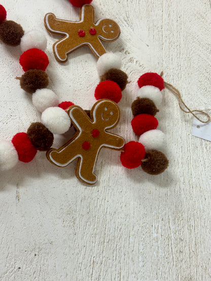 6 Foot Felt Gingerbread Pompom Garland