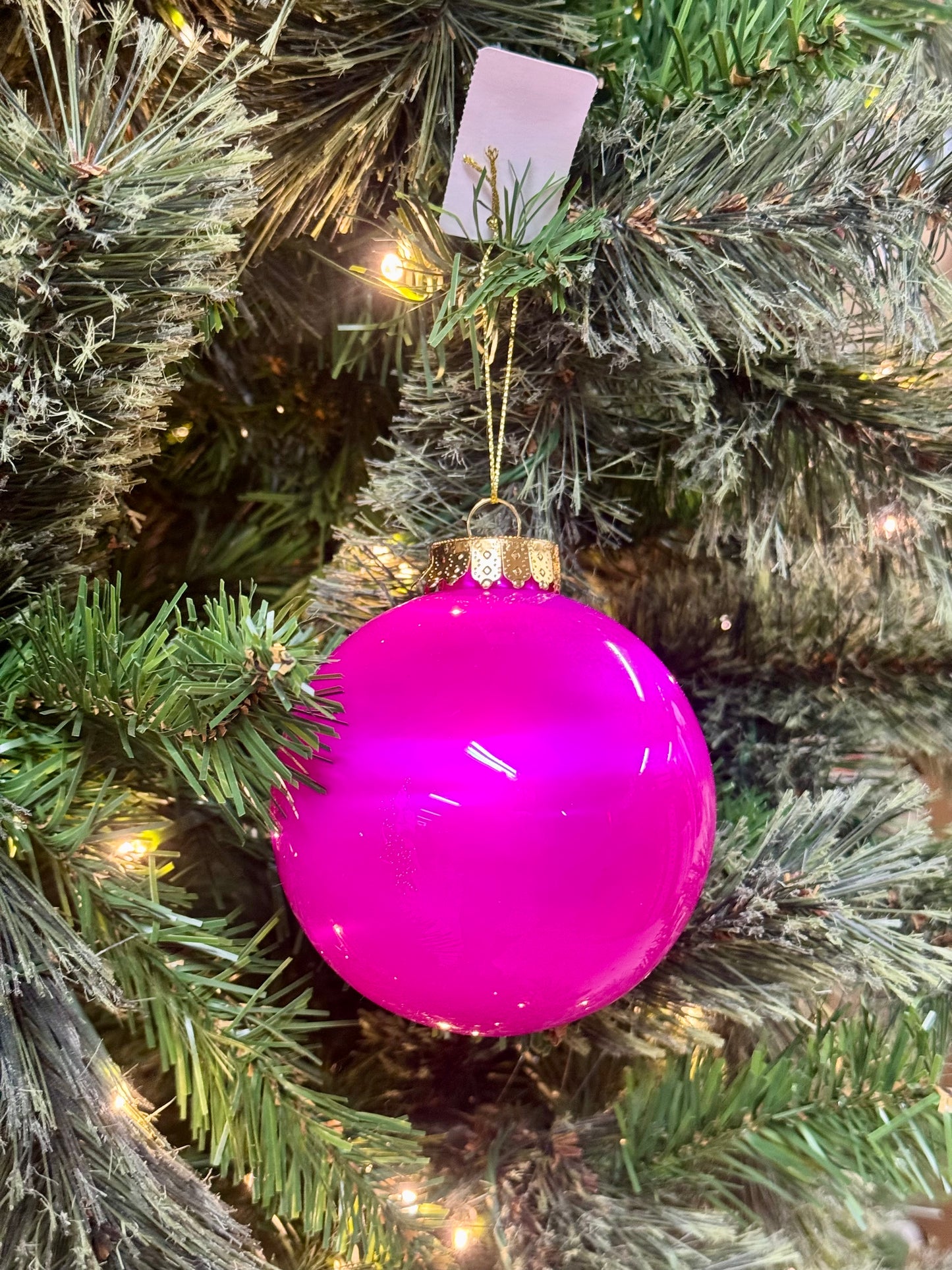 4 Inch Fuchsia Lacquer Glass Look Ornament Ball