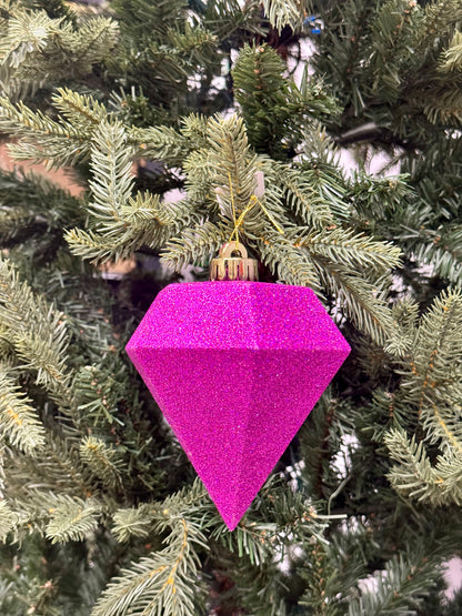 5 Inch Dark Fuchsia Glitter Diamond Ornament