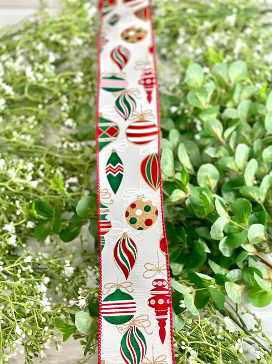 2.5 Inch By 10 Yard Red Green Gold Christmas Ornaments Ribbon