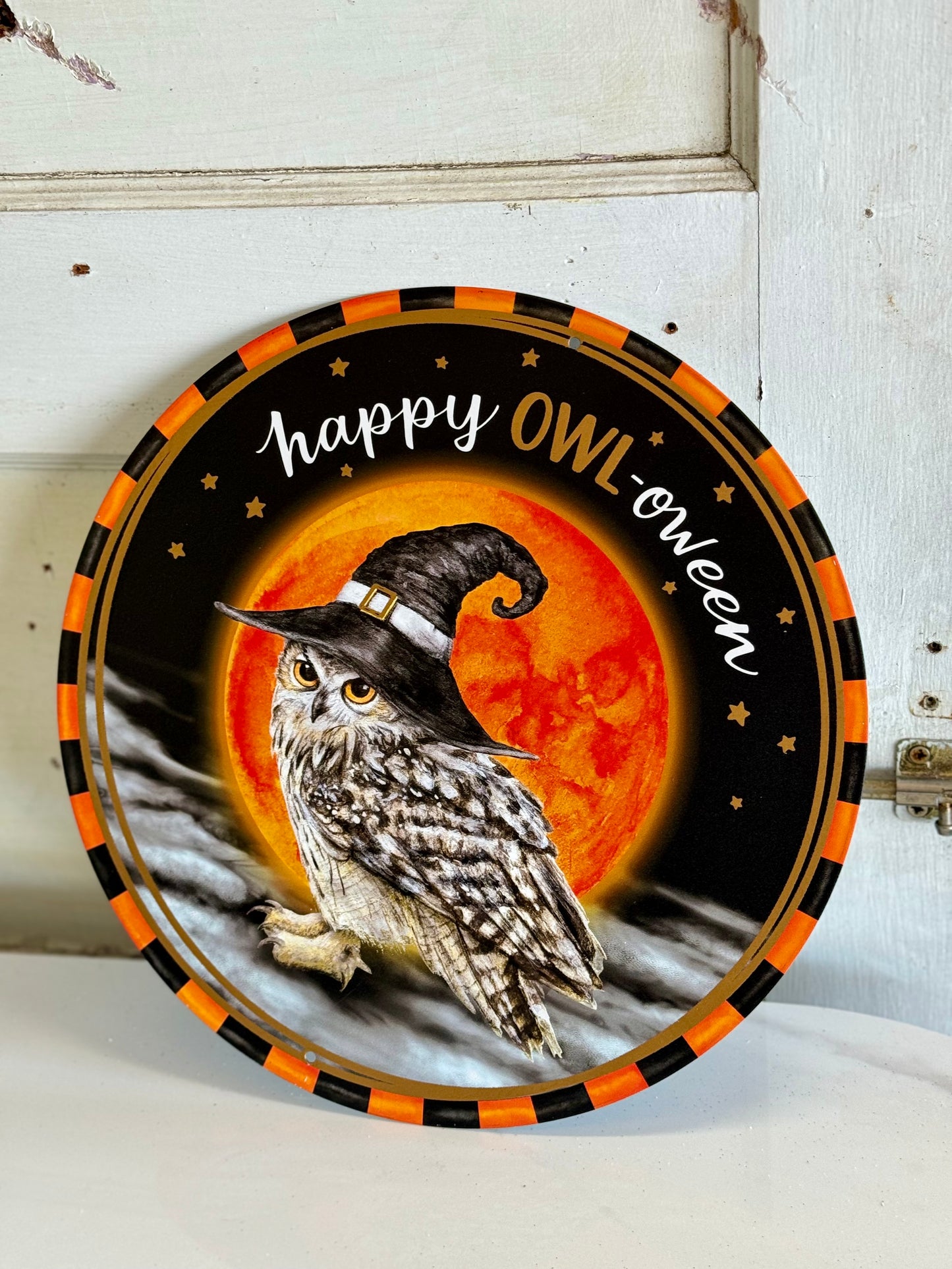 12 Inch Happy Owl-Oween Metal Sign