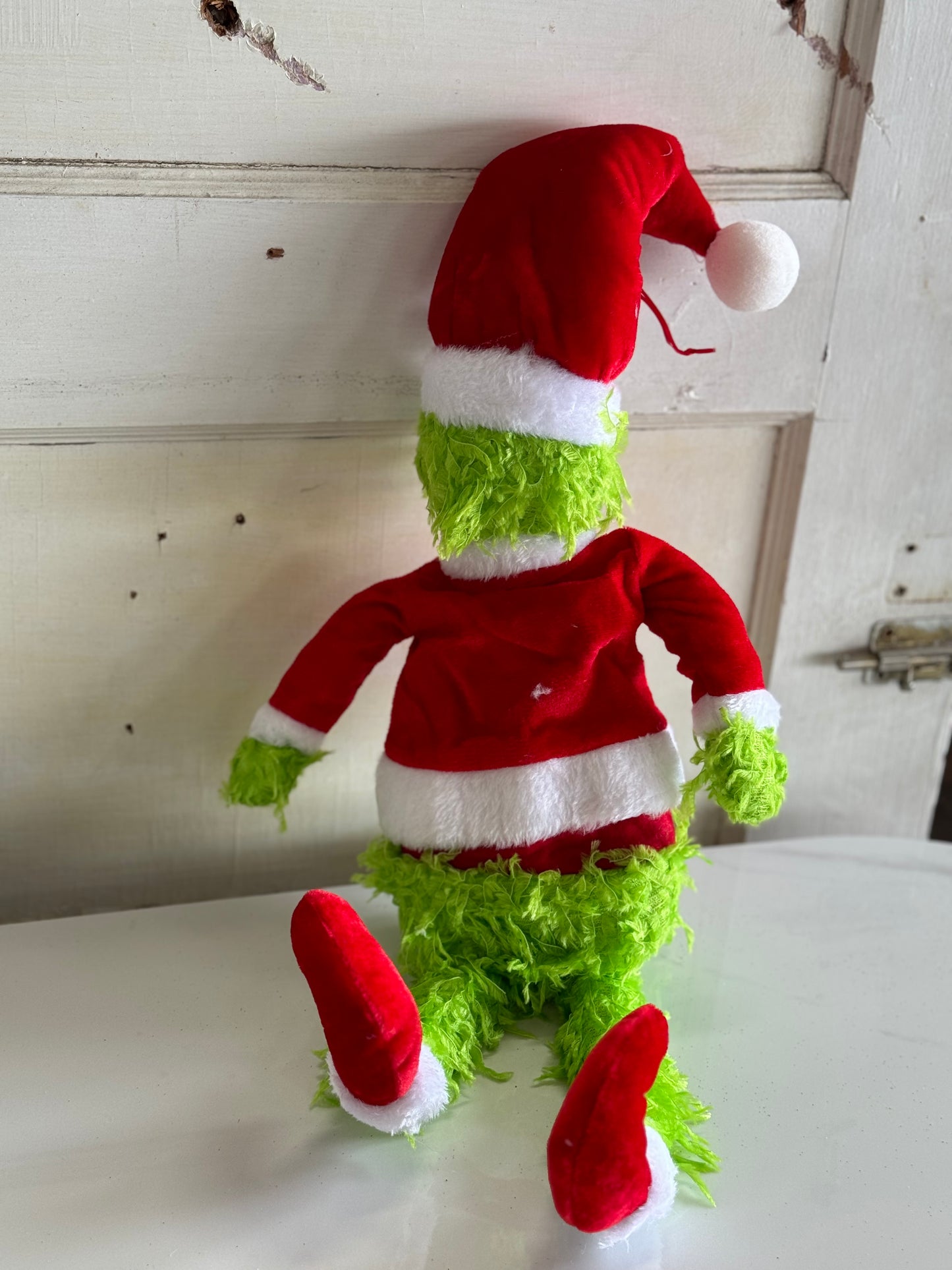 21 Inch Furry Green Monster In A Santa Suit