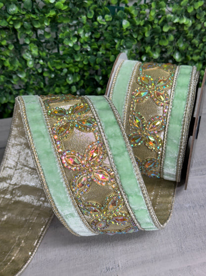 Farrisilk 3.5 Inch By 5 Yard Mint Iridescent Butterly Ribbon