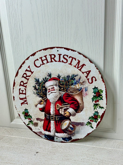 12 Inch Merry Christmas Vintage Santa Wreath Sign