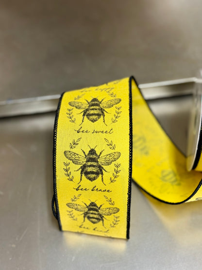 2.5 Inch By 10 Yard Yellow And Black Classic Honey Bee Ribbon