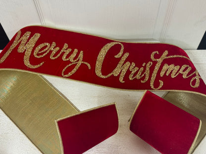 6 Inch By 70 Inch Gold And Red Merry Christmas Banner