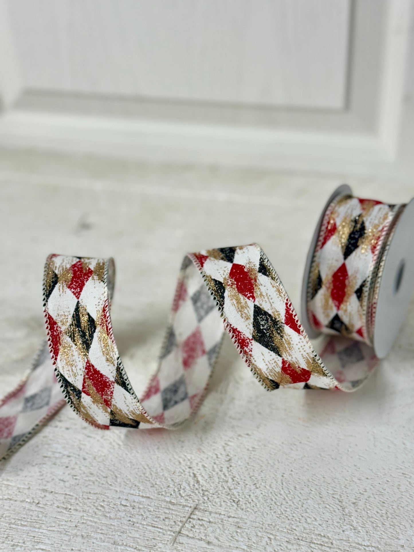 1.5 Inch By 10 Yard Red And Black Harlequin Check Ribbon