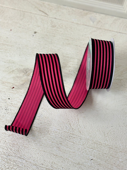 1.5 Inch By 10 Yard Pink And Black Velvet Striped Ribbon