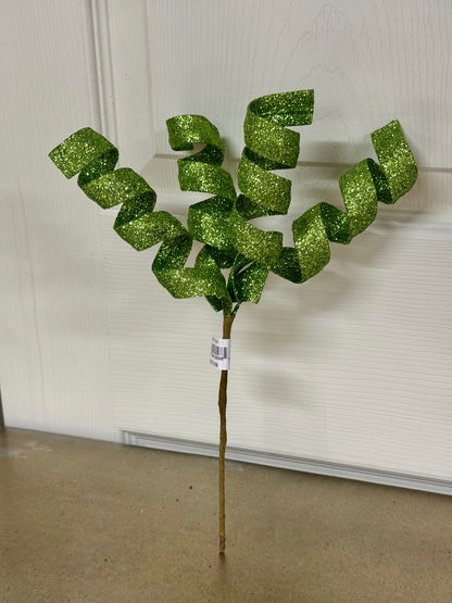 11 Inch Lime Green Glitter Curly Pick