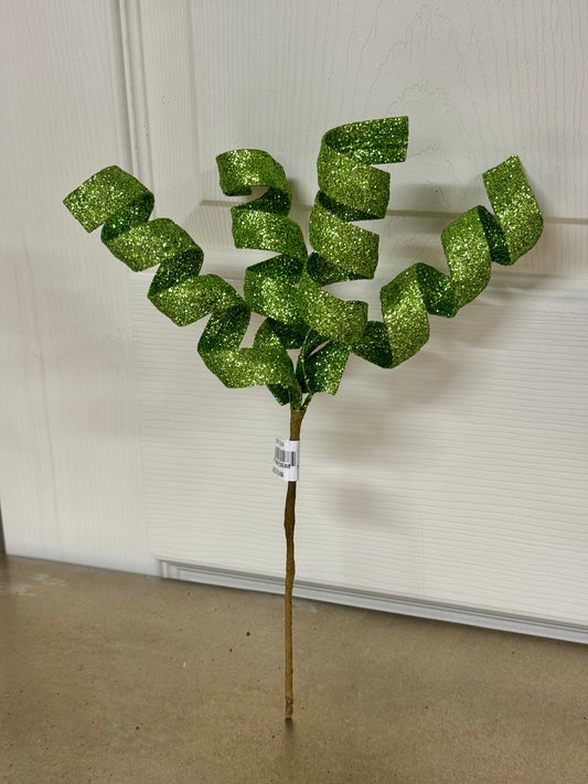11 Inch Lime Green Glitter Curly Pick