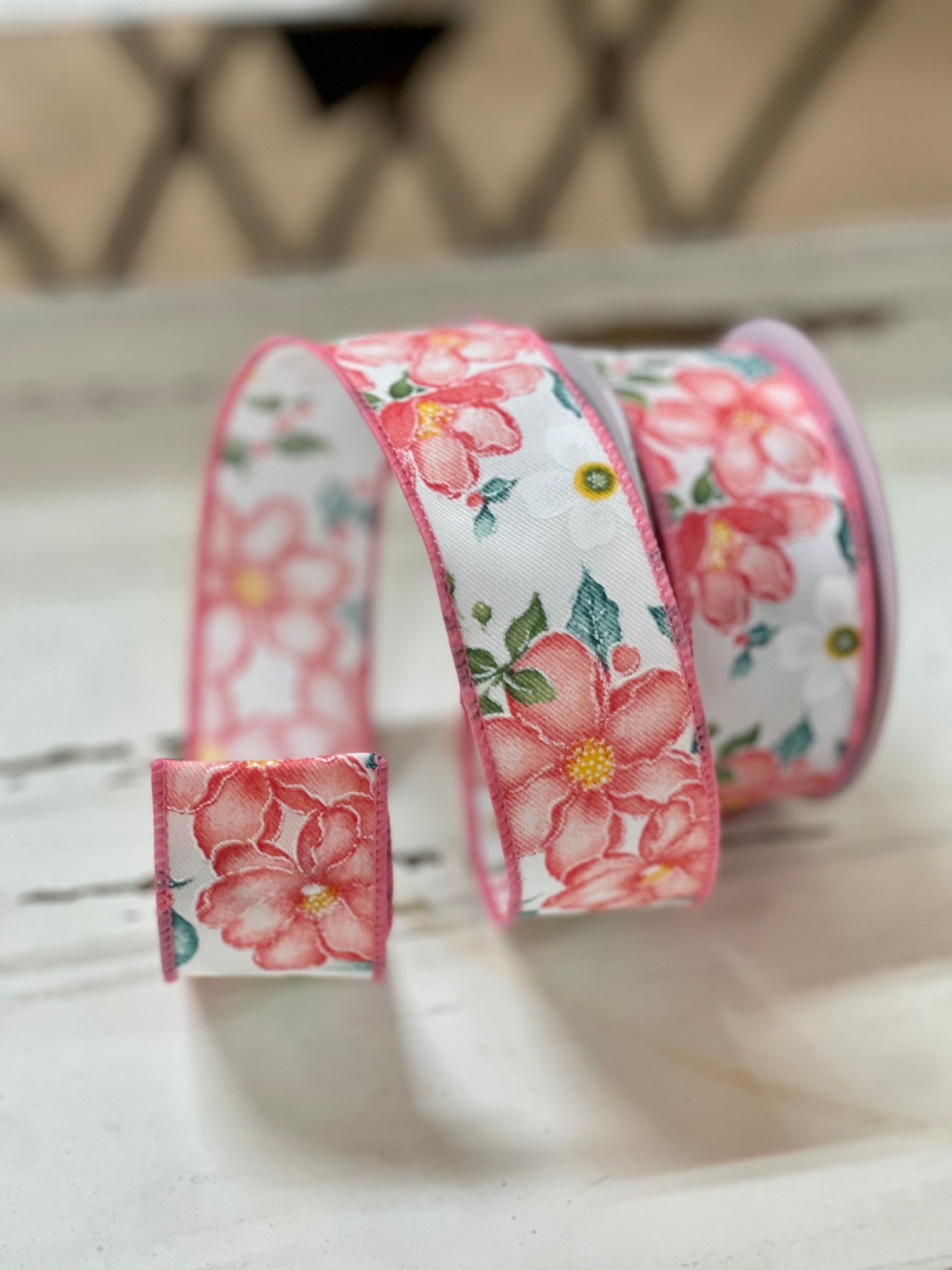1.5 Inch By 10 Yard White Background With Watercolor Design Ribbon