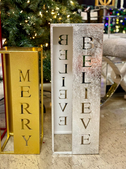 Set Of Three Holiday Cutout Word Lanterns