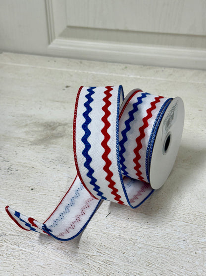 1.5 Inch By 10 Yard Red White And Blue Ric Rac Ribbon