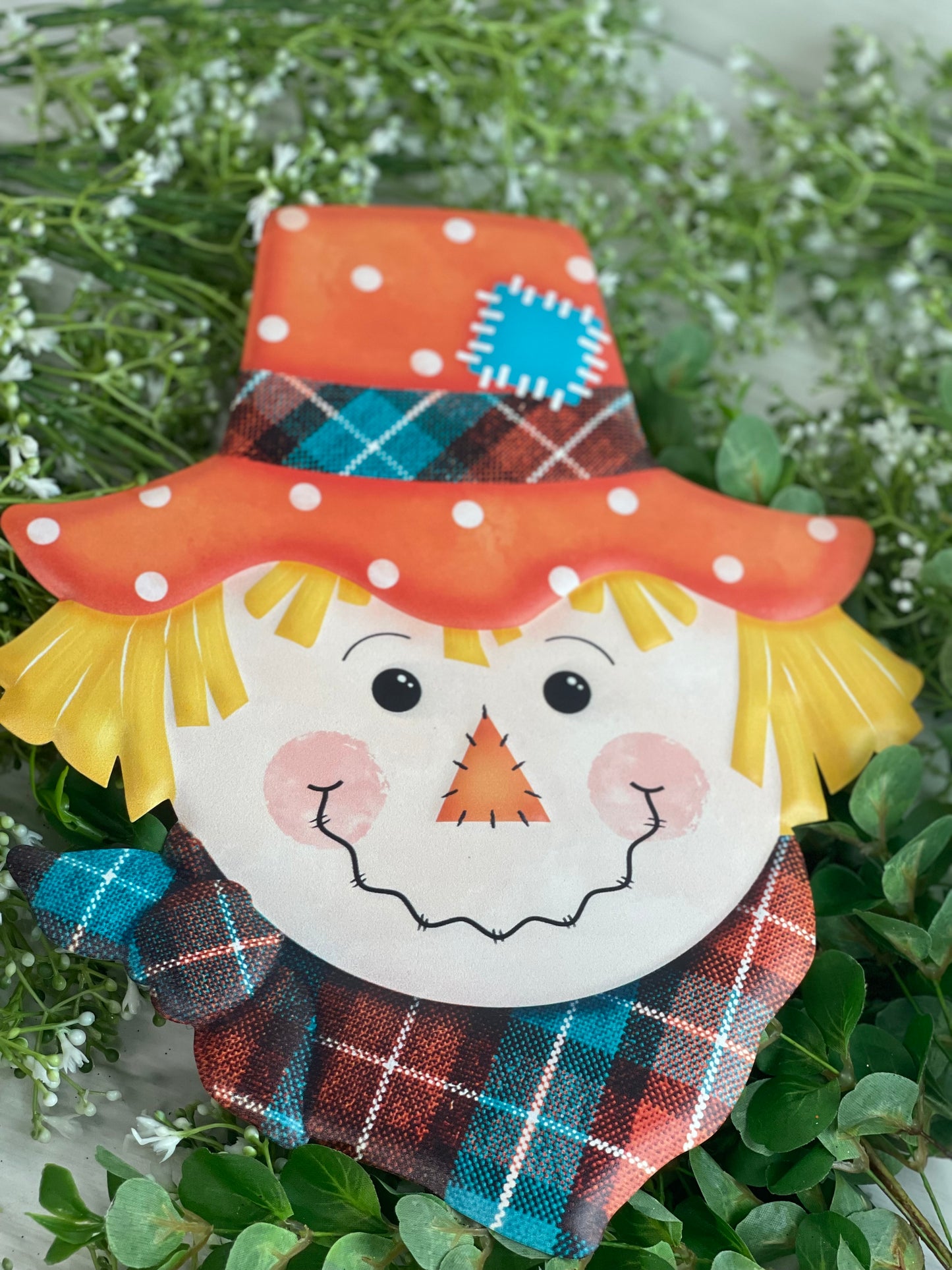 Orange Hat Metal Embossed Scarecrow Sign