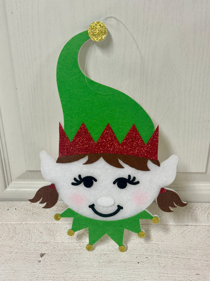 12.5 Inch Green And Red Felt Glitter Girl Face