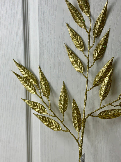 28 Inch Gold Glitter Leaf Spray