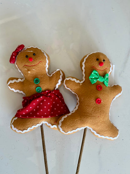 Felt Gingerbread Girl And Boy Pick