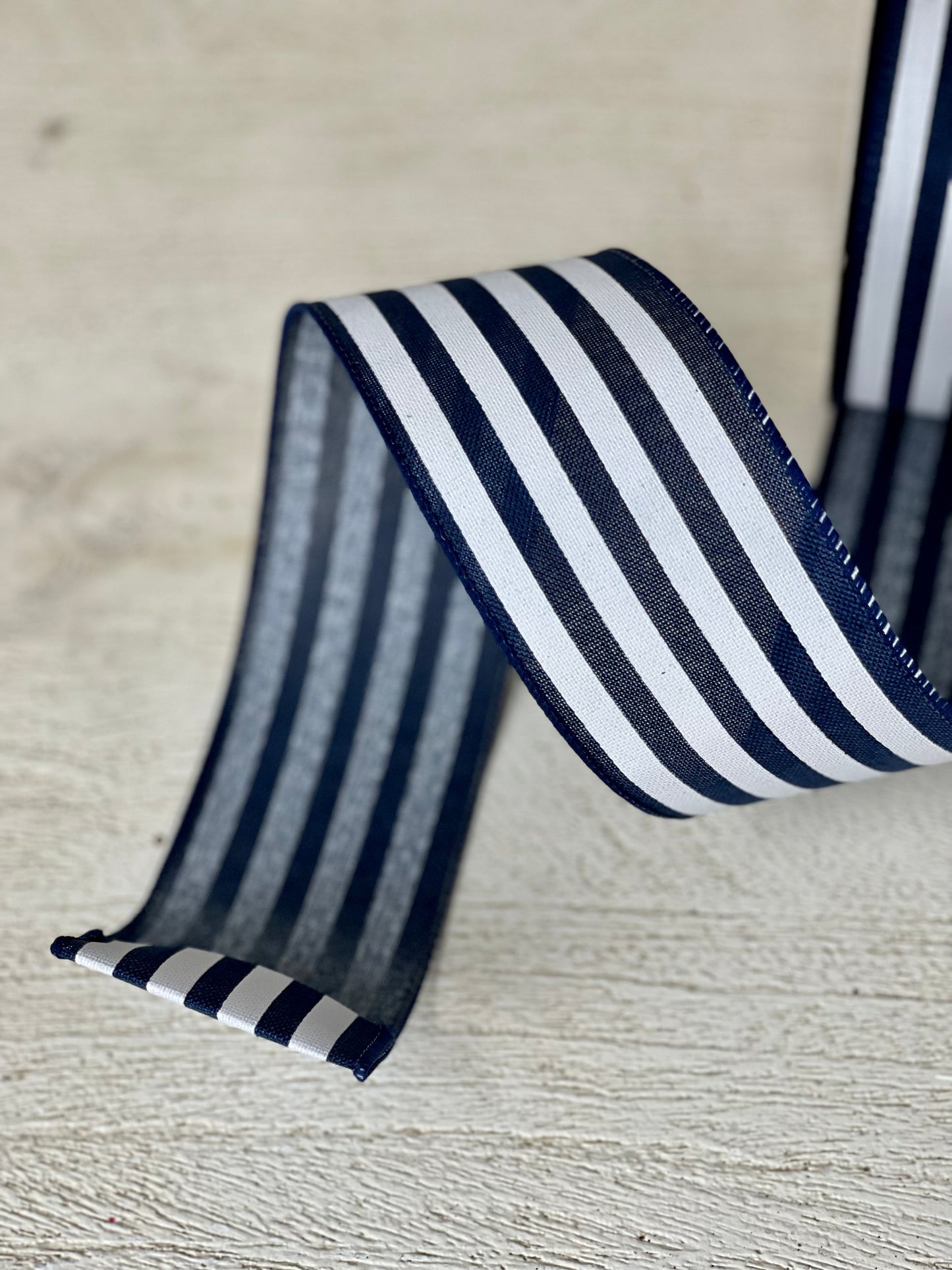 2.5 Inch By 10 Yard Navy And White Cabana Stripe Ribbon