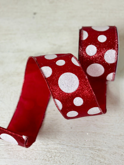 2.5 Inch By 10 Yard Red And White Giant Polka Dot Ribbon