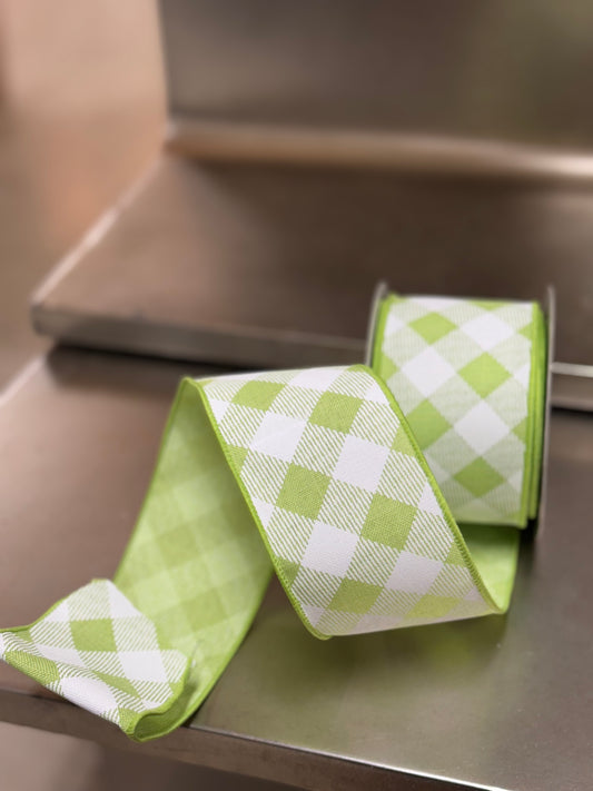 2.5 Inch By 10 Yard Bright Green Diagonal Check Ribbon