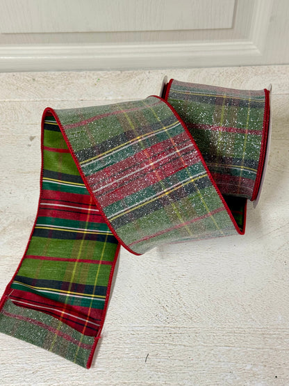 4 Inch By 10 Yard Frosted Plaid Dupioni Ribbon