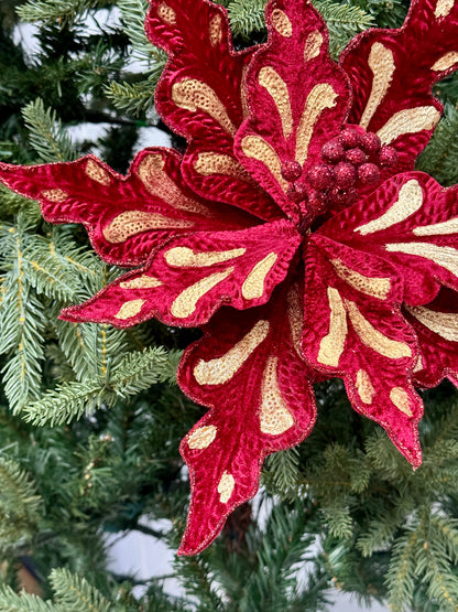 32 Inch Burgundy Velvet Poinsettia Stem