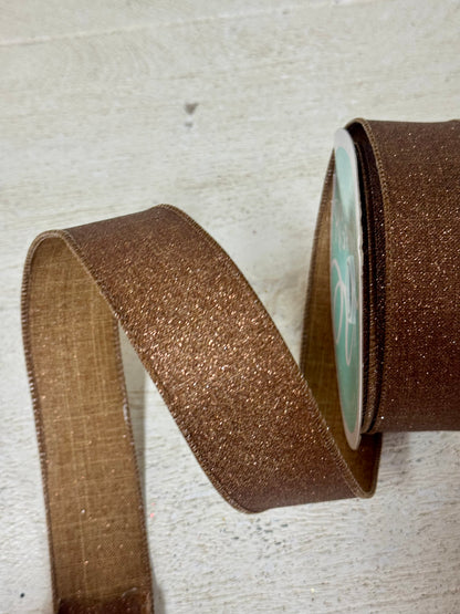 1.5 Inch By 10 Yard Brown Fine Glitter Ribbon