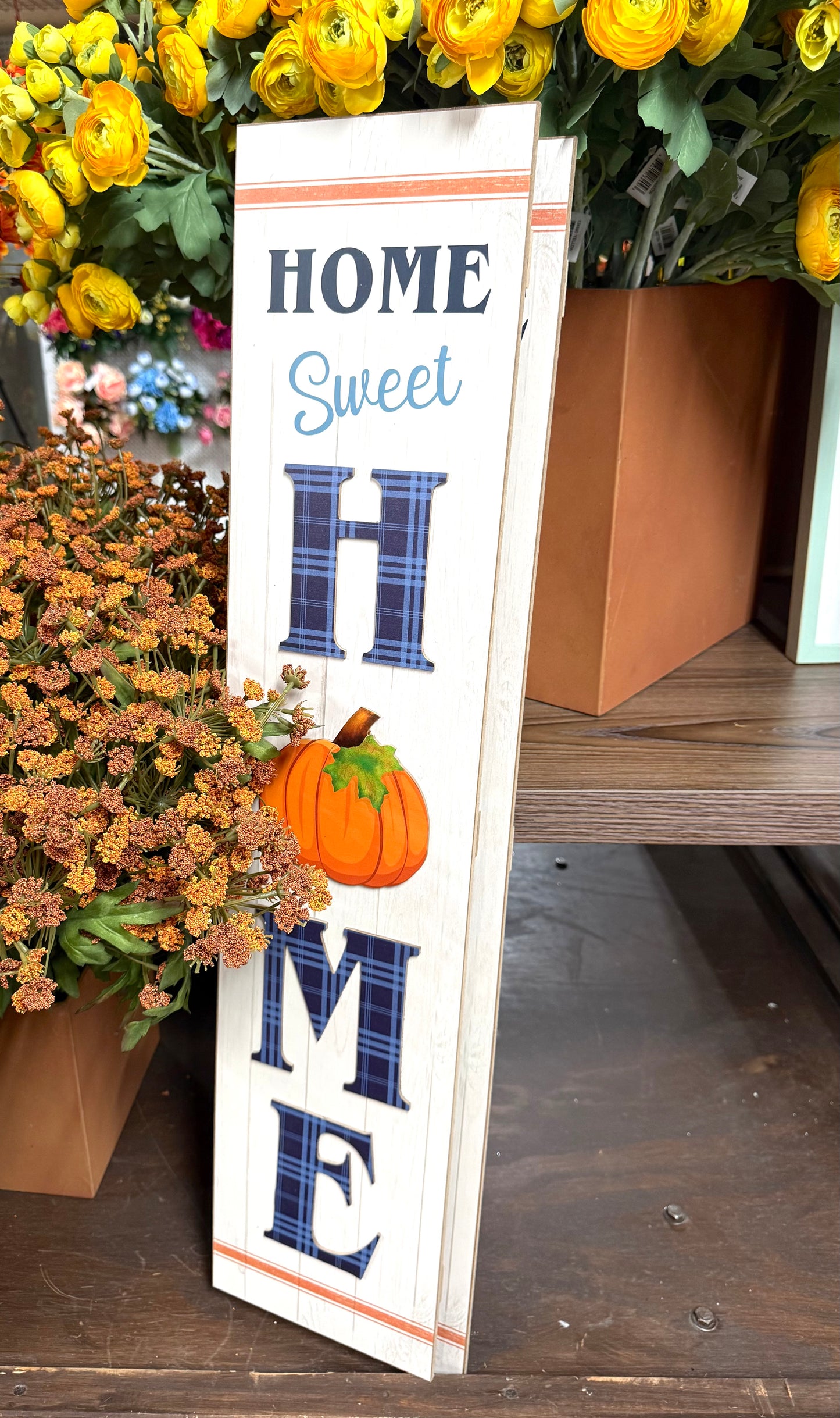 Wood Blue Plaid Home Sweet Home Porch Sign