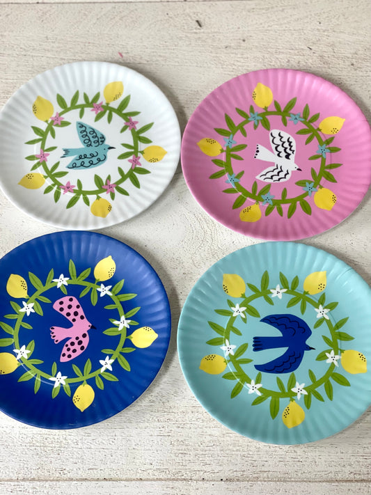 Bird And Wreath "Paper" Plate Set Of Four