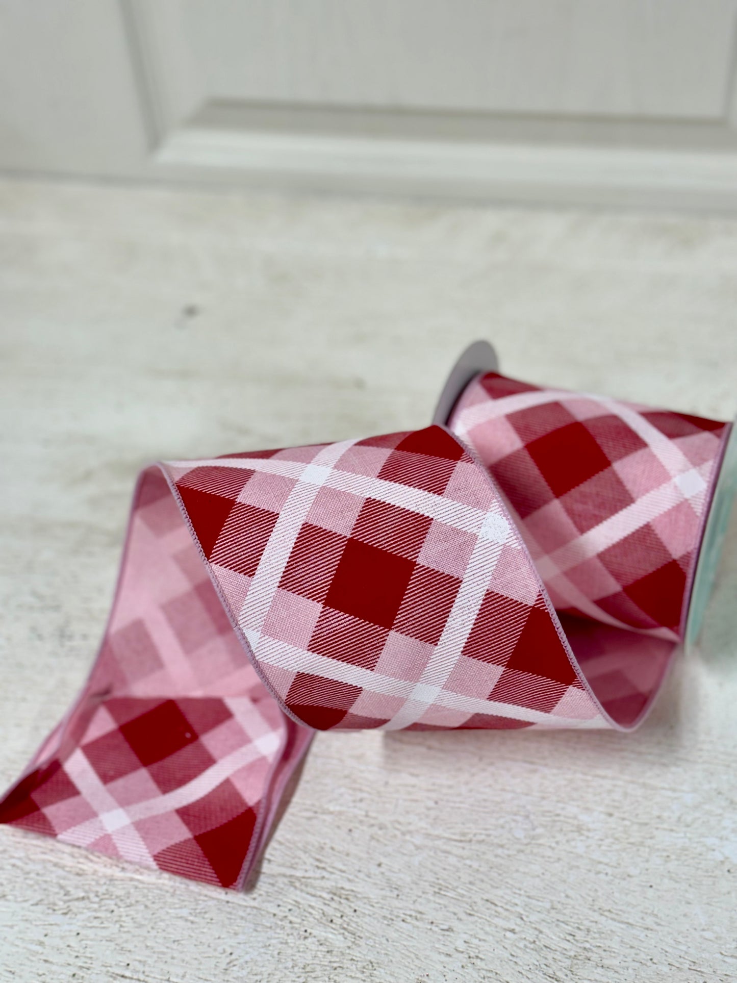 4 Inch By 10 Yard Red Pink And White Plaid Ribbon