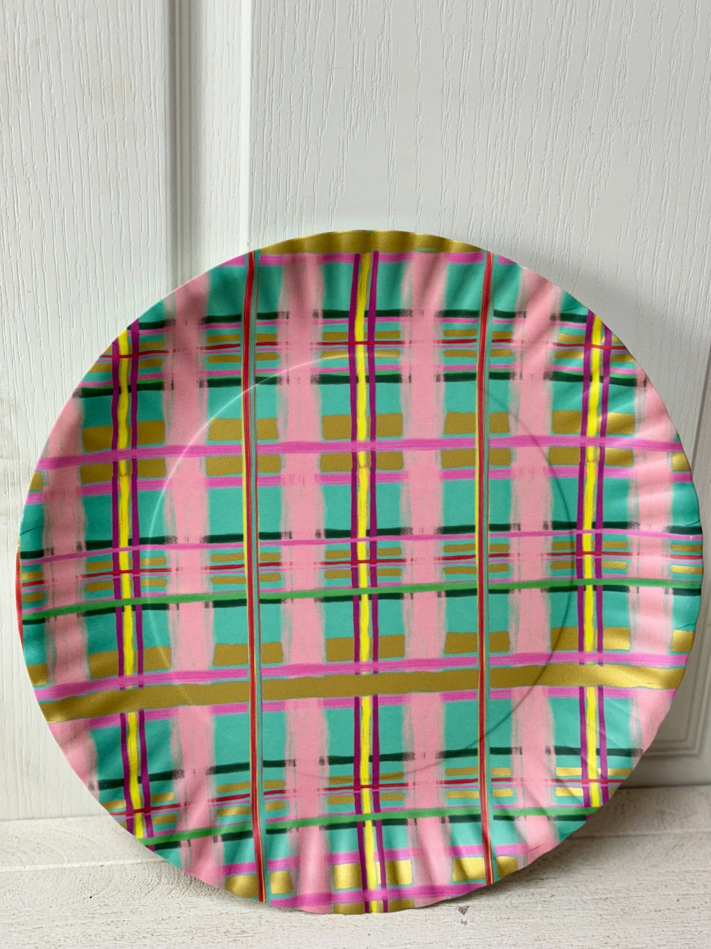 16 Inch Multicolor Plaid  Melamine Platter