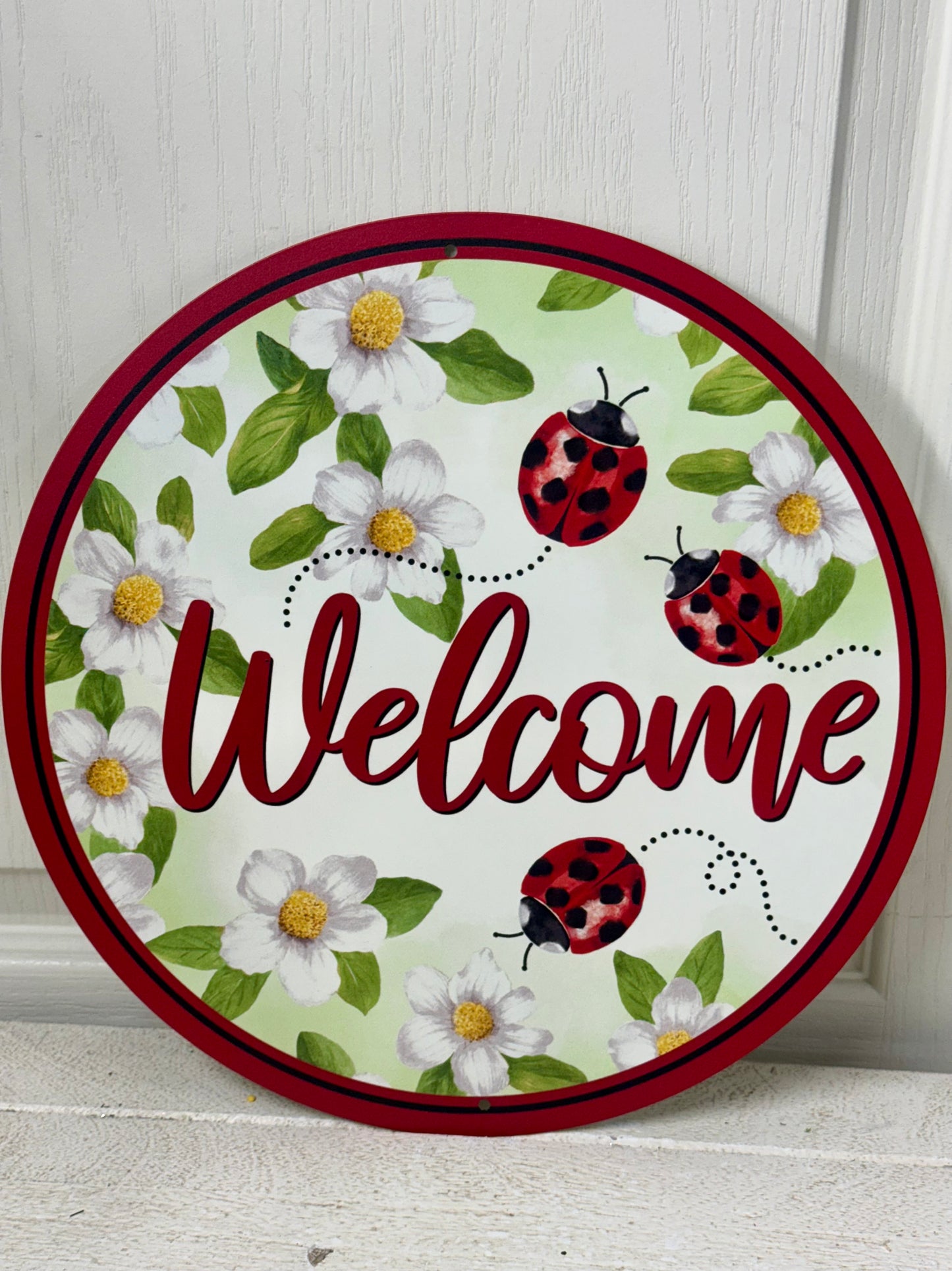 12 Inch Welcome Ladybug Metal Sign
