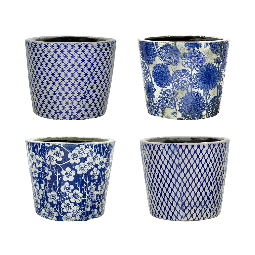 6 Inch Blue And White Terracotta Planter Four Styles