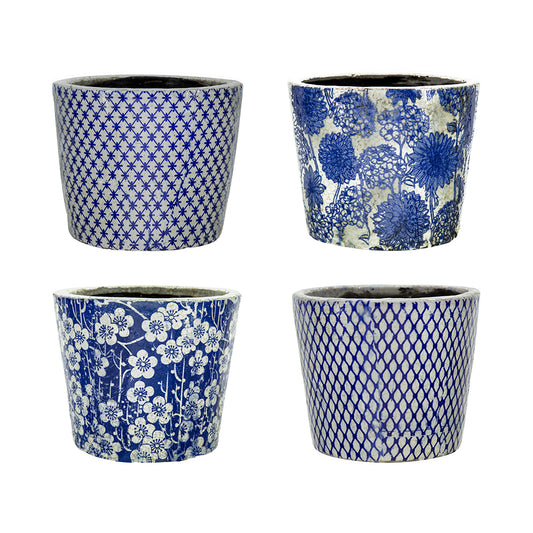6 Inch Blue And White Terracotta Planter Four Styles