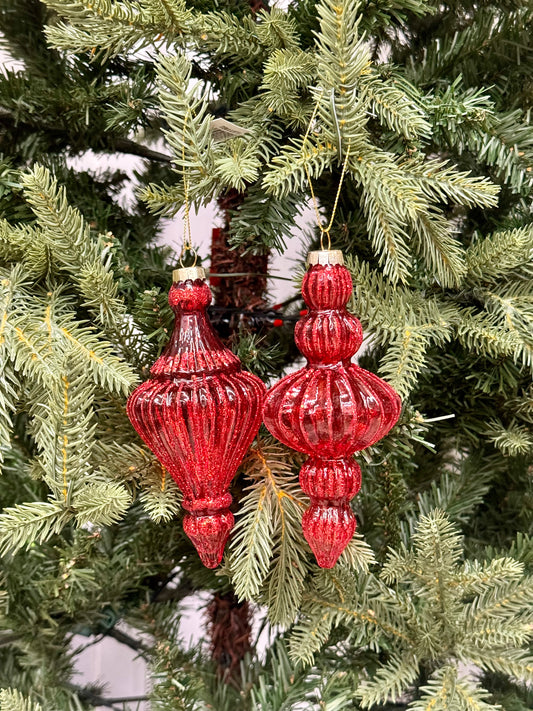 6-6.25 Inch Red Transparent Glass Ornaments Two Styles