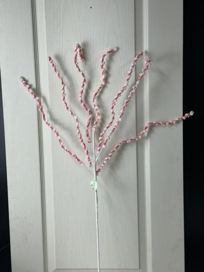 34 Inch Pink And White Chenille Peppermint Twist Spray