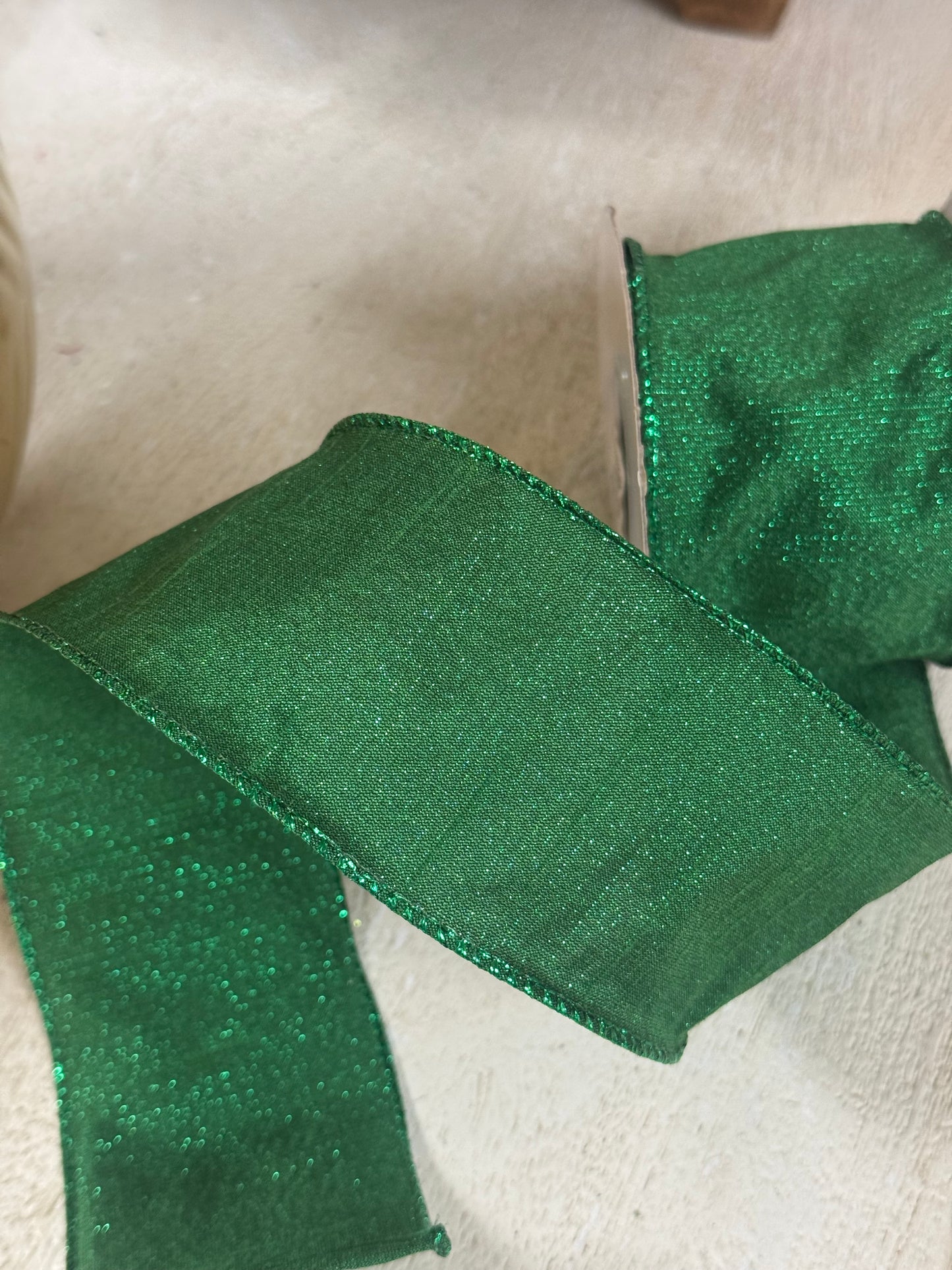2.5 Inch By 10 Yard Emerald Green Metallic Dupioni Ribbon
