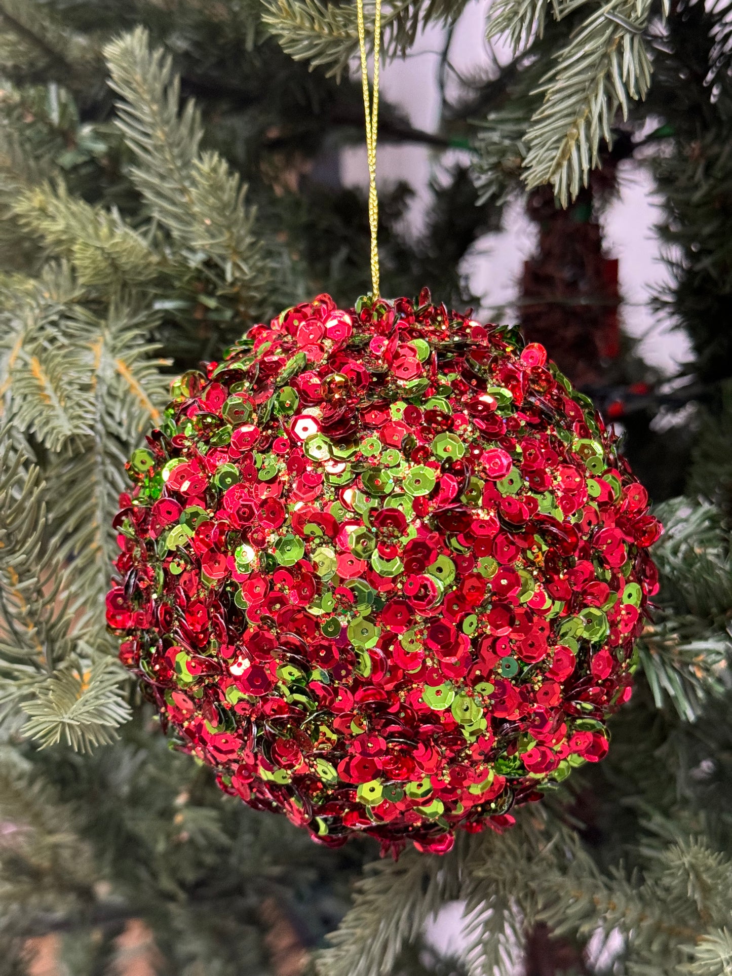 5 Inch Red And Lime Sequin Glitter Ornament Ball