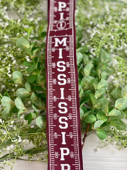 2.5 Inch By 10 Yard Maroon And White Mississippi Football Field Ribbon