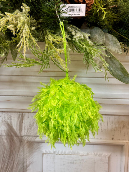 4 Inch Lime Green Furry Fabric Ornament Ball