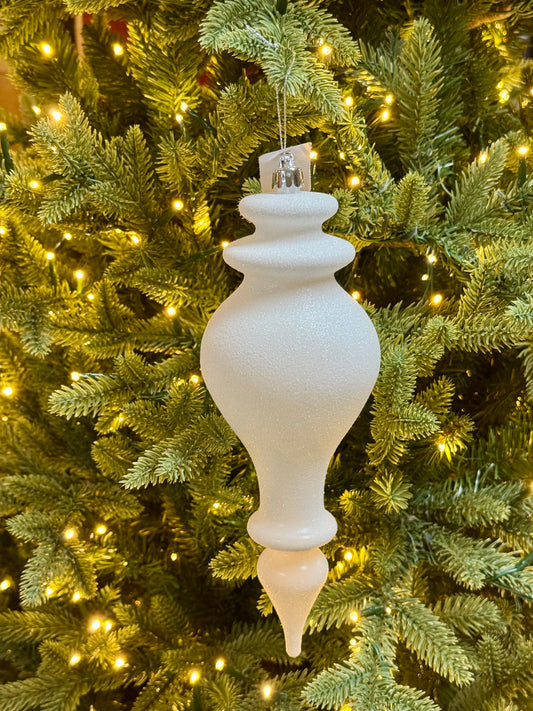10 Inch Glitter White Shiny Finial Ornament