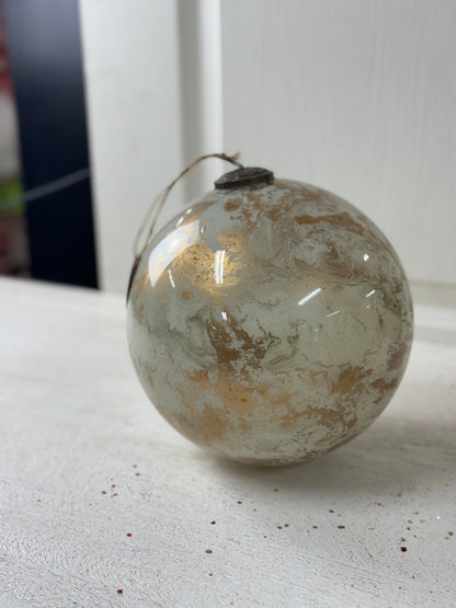 8 Inch Gold And White Glass Marble Ornament Ball