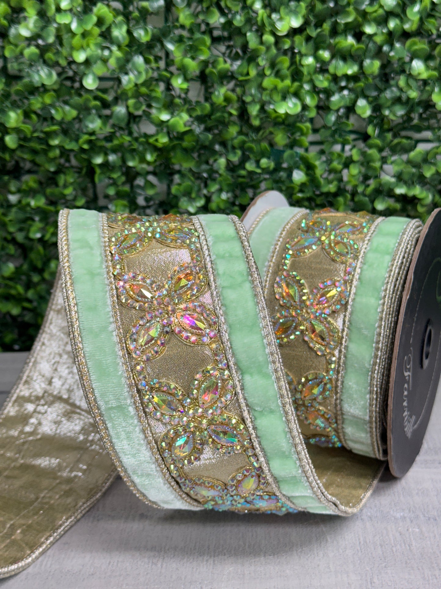 Farrisilk 3.5 Inch By 5 Yard Mint Iridescent Butterly Ribbon