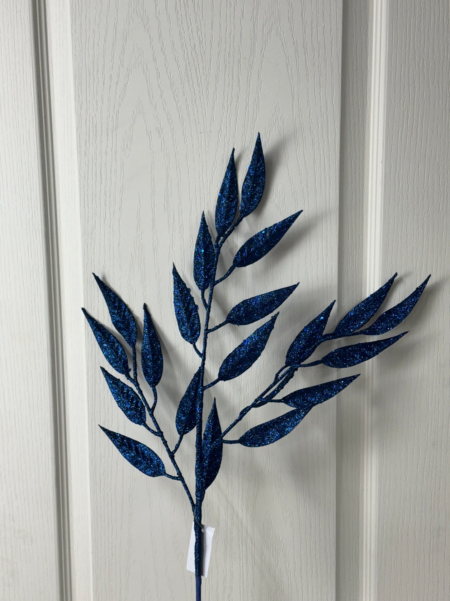 28 Inch Navy Blue Glitter Leaf Spray