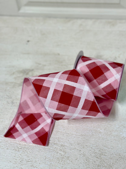 4 Inch By 10 Yard Red Pink And White Plaid Ribbon