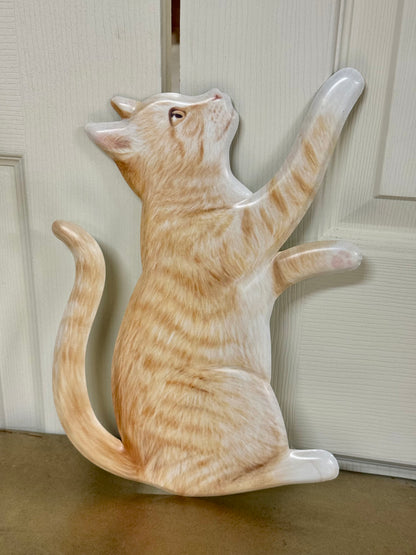 12 Inch Brown Metal Pawing Cat Sign